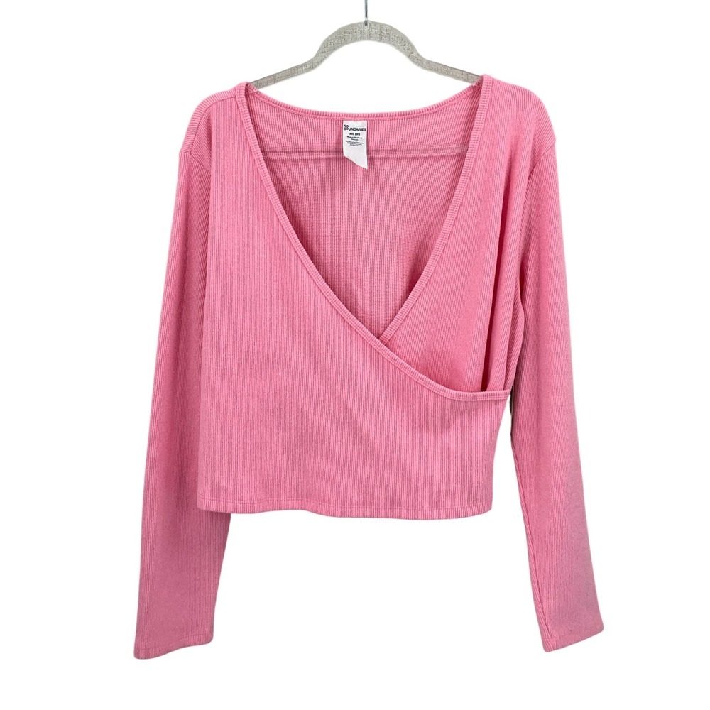 No Boundaries Top Womens XXL 20 Pink Ribbed Faux Wrap Cropped NEW